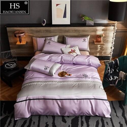 Pink Business Bedding Sets Embroidery Fashion Lines Design Duvet Cover Double Bed linens Bedsheet/Fitted Sheet Pillow Covers