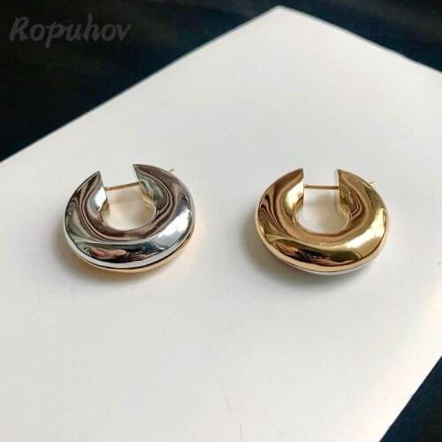Ropuhov Brass 2 Tone Round Stud Earrings OL Designer Unique Party Elegance Gifts for Women Trendy Sale Ins