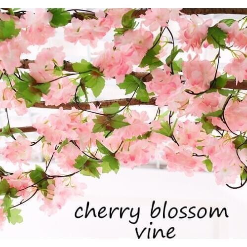 235cm Silk Sakura Artificial Cherry Blossom Flowers Vine Garland Arch Ivy For Home Party Rattan Wall Hanging Garland Decor