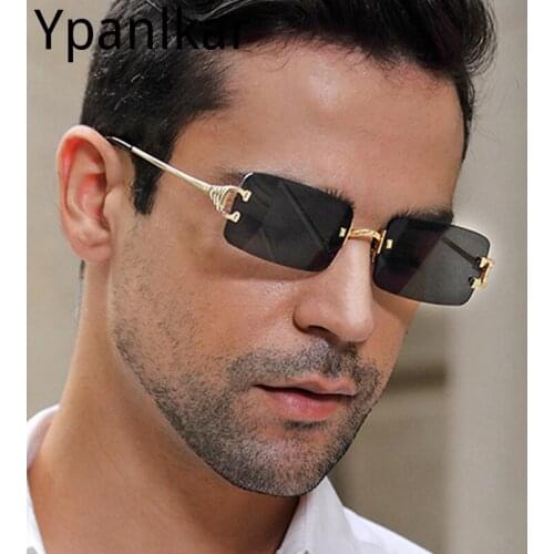 Square Rimless Glasses Man New Small Rectangle Frameless Sunglasses Mens Metal Fashion Unisex Brand Design Oculos UV400