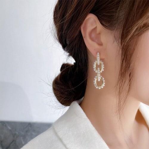 TIMEONLY korean fashion Simulated pearls hollow chunky chains Dangle Earrings for women ladies charms earring wedding jewellery