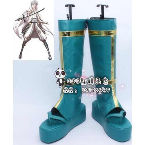 Touken Ranbu Online Tsurumaru Kuninaga Green Girls Cosplay Shoes Boots X002