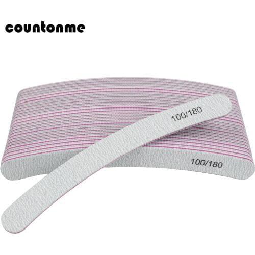 50pcs/lot Nail Files 100/180 UV Gel Polisher Grey Double-sided Curved File Buffer Sandpaper Manicure Pedicure lima Nail Art tool