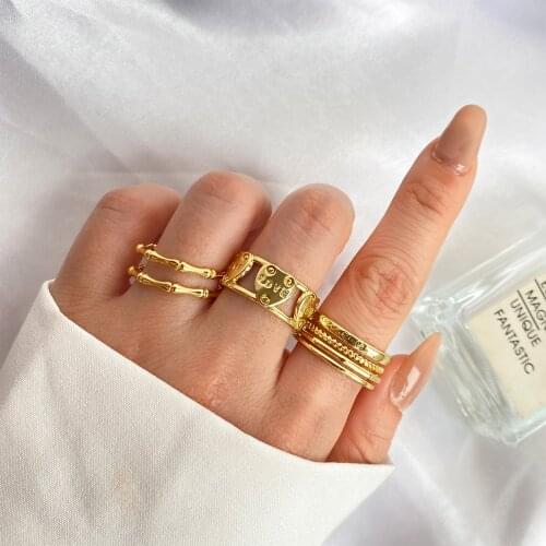 Vienkim Fashion Punk Jewelry Rings Set Hot Selling Metal Alloy Hollow Round Opening Women Finger Ring For Party Wedding Gift