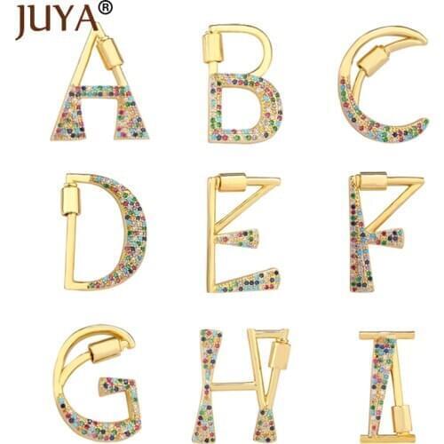 Juya Wholesale 5pcs Letter Lock Clasps Colorful Zirconia Trendy Necklace Pendants for DIY Hand Made Jewelry Making Accessories