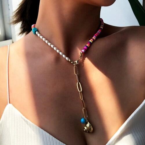 Lalynnly Pearl Choker Necklaces Multi Color Chains Necklace Statement Women Girls Bohemian Necklace Trendy Jewelry N7627