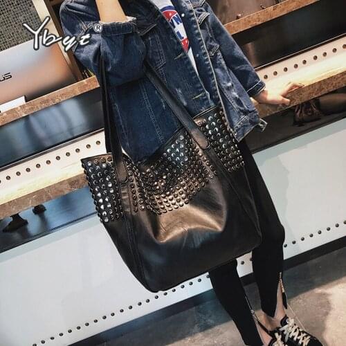 YBYT vintage casual large capacity tote bag rivet women designer handbags soft PU leather female shoulder bag torba damska