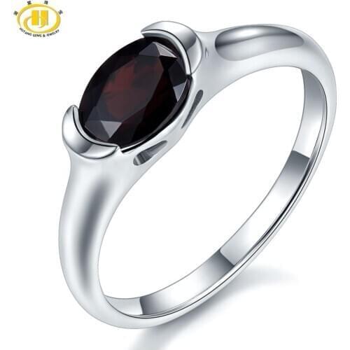 Hutang Mystery Black Garnet 925 Silver Ring for Women Natural Gemstone Sterling Silver Wedding Rings Fine Elegant Jewelry Gift