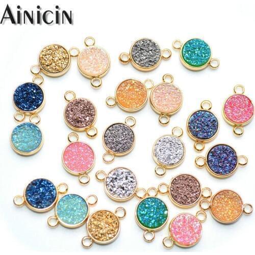 10pcs 8mm Diameter Druzy Crystal Round Coin Shape Connectors Gold Silver Fashion Jewelry Making Findings