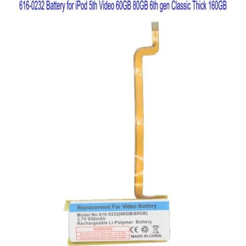 1 x 850mAh Replacement 616-0232 Replacement Polymer Battery For iPod 5th Video 60GB 80GB 6th gen Classic Thick 160GB Batteries