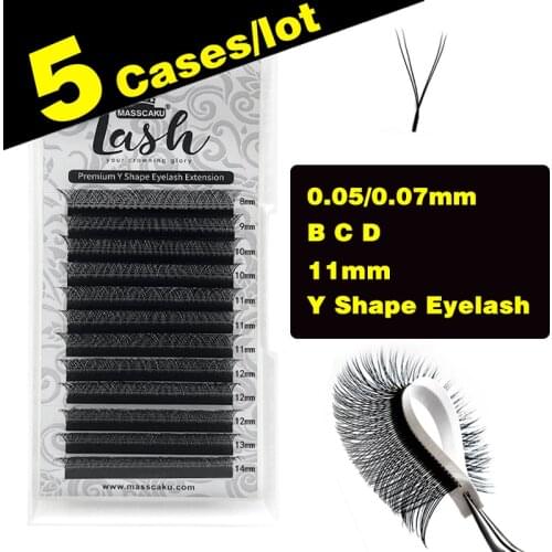 5Cases/Lot Wholesale premium natural synthetic mink eyelash Faux Y-shaped Brazilian Lashes 8-14mm Premade Volume Fans Cilios