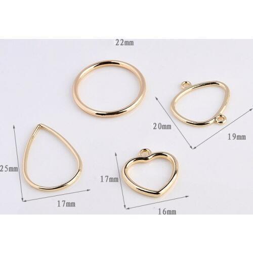 50pcs/lot alloy gold color geometry rounds/hearts/Water drop shape floating locket charms diy jewelry earring/bracelet pendants