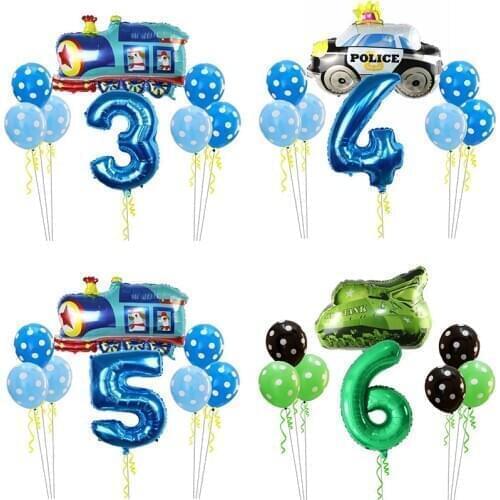 8pcs Fire Truck Train Tank Car Foil Ballons Air Globos Kids Gifts Birthday Party Baby Shower Decoration Kids Toy Transportation