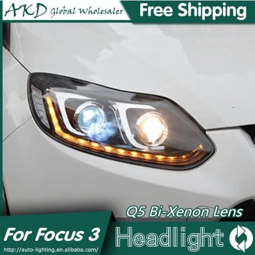 AKD Car Styling for Ford Focus Headlights 2012-2014 Focus 3 LED Headlight DRL Bi Xenon Lens High Low Beam Parking Fog Lamp