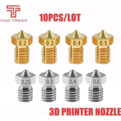 10pcs 3D Printer Accessories V5 V6 M6 threaded Nozzle stainless steel for 1.75mm 3.0mm filamnet Full Metal for E3D 0.2 0.4 mm