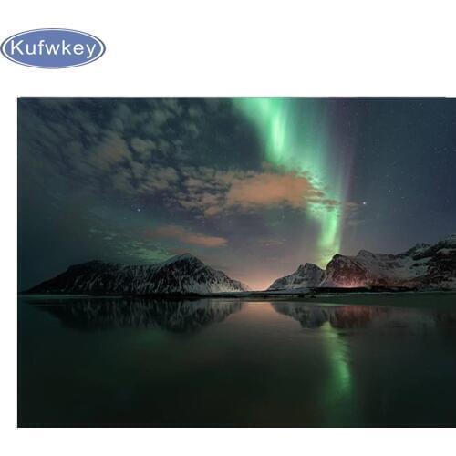 NORTHERN LIGHTS Mountains Lake Landscape DIY 5D Diamond Painting Cross Stitch Kits Full Mosaic Diamond Embroidery Home Decor