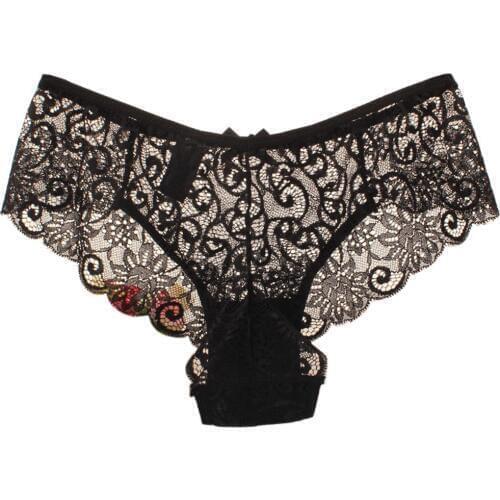 Hollow Lace Breathable Panties Briefs See-through Sexy Women Mid Rise Underwear