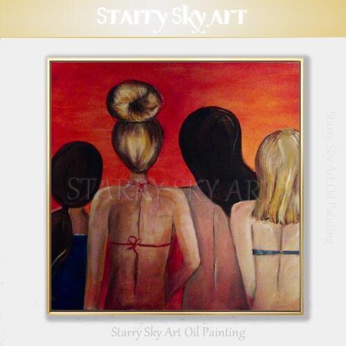 Free Shipping Hand-painted High Quality Impressionist 4 Ladies Back Oil Painting on Canvas Beautiful Wall Art for Living Room