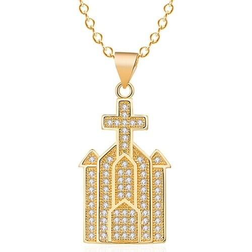 Classic Crystal Church Cross Necklaces Men Women Jewelry Bright Crystal Gold Necklaces Female Male Choker Accessories Lady Bijou