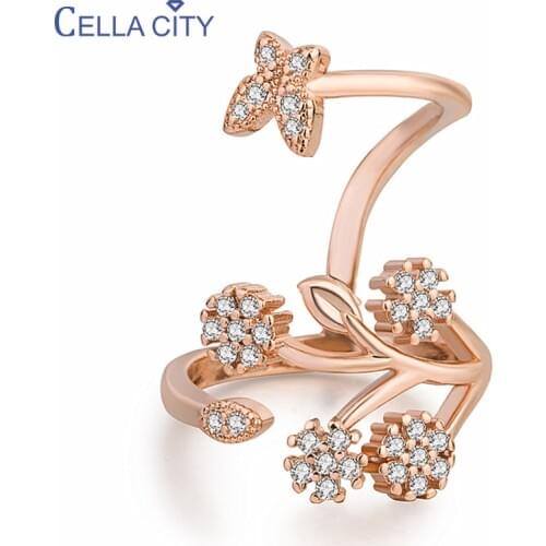 Cellacity Trendy Silver 925 Ring for Women Fine Jewelry Gemstones Plant Branch Butterfly Rose Gold Color OpeningAdjustable Party