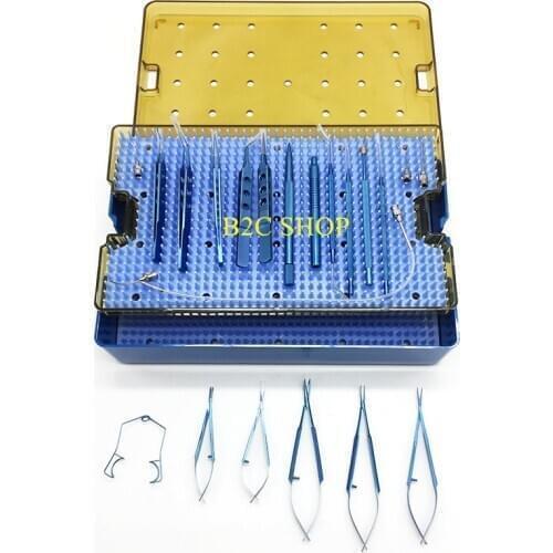 Ophthalmic double layer Disinfection box silicone mats 21pcs titanium alloy ophthalmic scissors needle holder forceps instrument