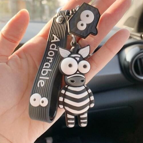 Cartoon Key Chain PVC Zebra Giraffe Funny Toy Keychain Car Key Ring Birthday Gifts For Children