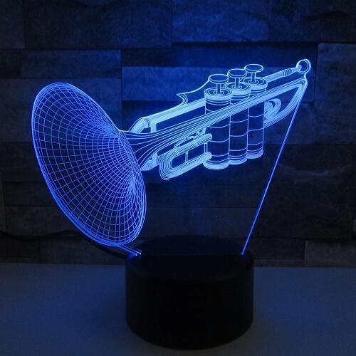 Musical Instruments Trumpet 3D Flash Night Light LED 7 Colors Changing Bedroom Bedside Desk lamp Baby For Kids Gift