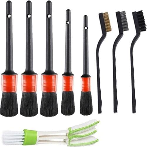 9Pcs Multifunctional Soft Fiber Brush Kit for Cleaning Car Tire Rim Vehicle Washer Interior Car Detailing Brush