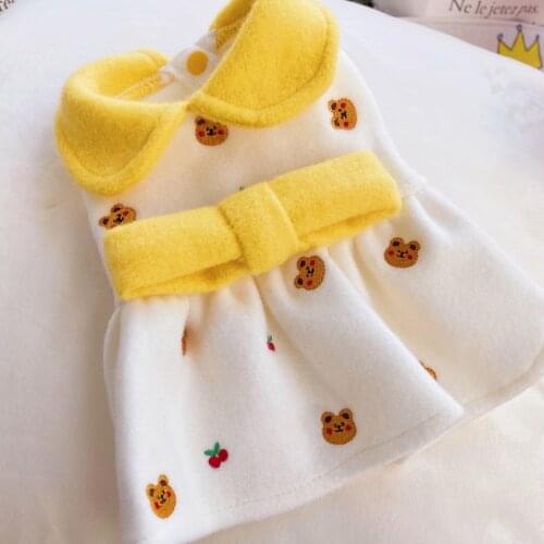 2021 New Pet Dress Coat Bear Woolen Dog Clothes Chihuahua Puppies Dress Pomeranian Teddy Bichon Cute Lady Princess Skirt Big Bow