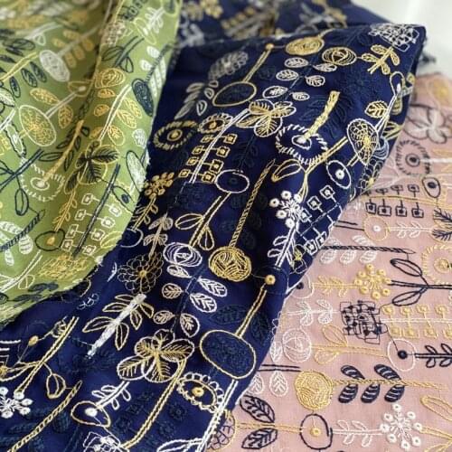 Cotton and linen clothing handmade DIY cloth 2021 new plant embroidery Japanese style cushion tablecloth Fabric