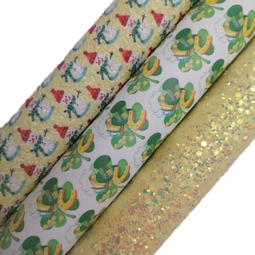Snowman Printed Glitter leather, Beige Chunky Glitter Felt Backing Faux Leather Sheets For Bow A4 21x29CM Twinkling Ming KM622