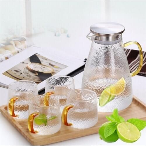 Glass Water Jug Stainless Steel Flow Lid Water Tea Pot with Handle Hot/Cold Water Pitcher Good Jug for Homemade Juice Iced Tea