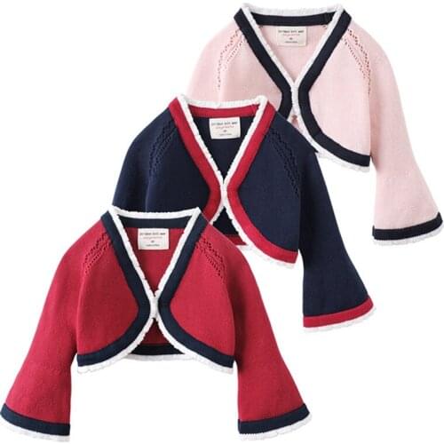 1-4Yrs Baby Girls Knitting Cardigan Cotton Autumn Solid Color Childrens Sweater Kids Girls Cardigan Jacket IDY Knitted Cloak