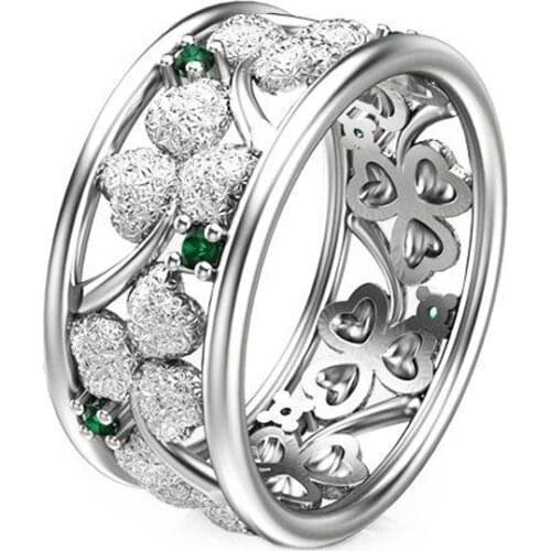 Fashion Heart-shaped Floral Micro-inlaid Zircon Rhinestones Rings for Women Jewelry Accessories Statement Vintage Women Rings