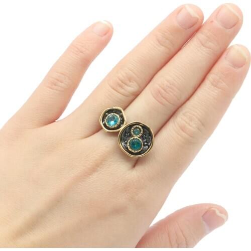 26x14mm Neo-Gothic Created Blue Aquamarine Pink Kunzite For Women Cool Black Gold Silver Rings Eye Catching