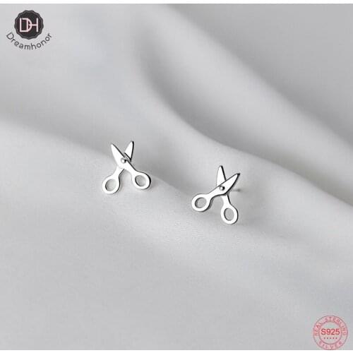 Dreamhonor Solid Sterling Silver 925 Small Scissors Shape Stud Earrings Women Gifts Ear Jewelry