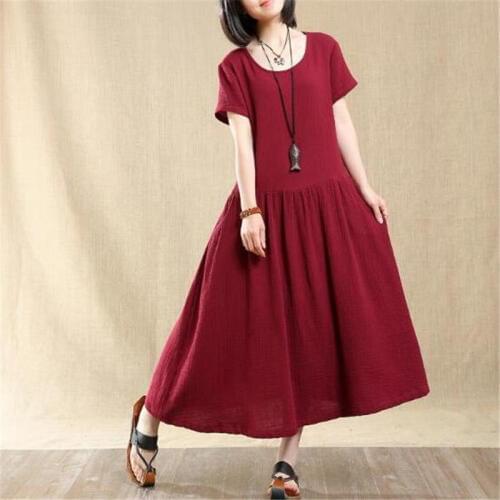 Vestidos Large Size S-6XL A-line Loose Dress For Female 2020 New Arrivals O-neck Short Sleeves Maxi Dresses With Pockets Autumn