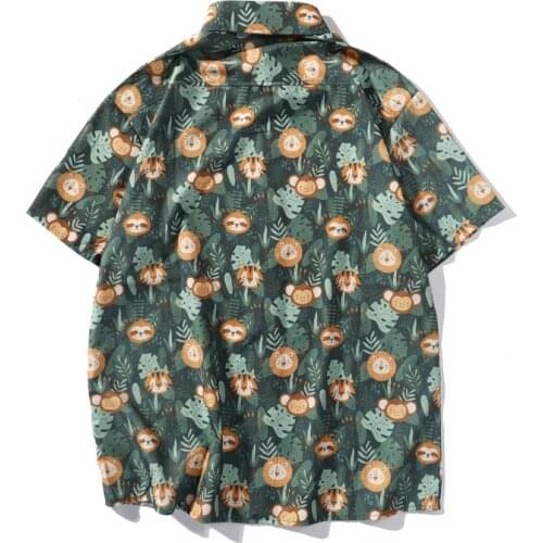 2021 New Summer Harajuku Printed Hawaiian Shirt Green Raccoon Print Shirt for Man Clothes Wholesale Men Shirt