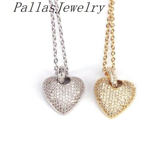 5Pcs, Clear Cubic Zircon Micro Pave Heart Charm/Pendant, CZ Pave Charm Heart Necklace Pendant