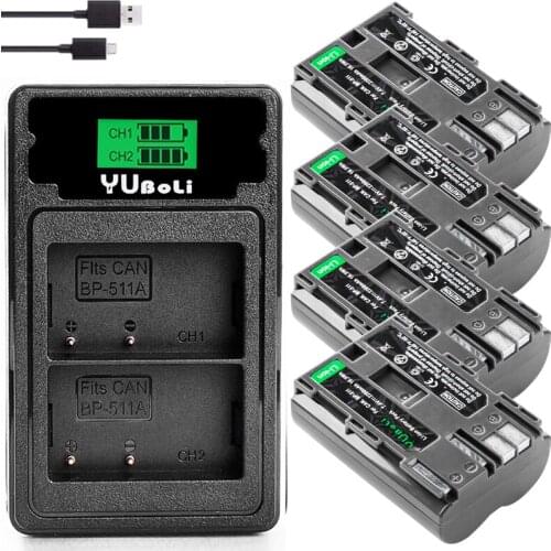 2x BP 511 511A BP511 BP-511 Battery + LCD USB Charger For Canon 300D 10D 20D 30D 40D 50D PowerShot G1 G2 G3 G5 G6 90 90IS camera