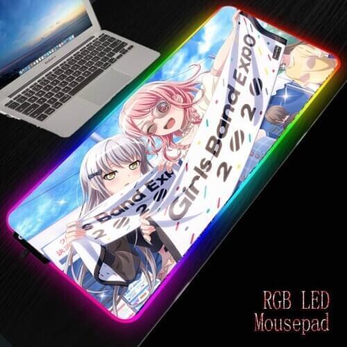 Mairuige Girls Band Anime RGB Soft Large Gaming Mouse Pad Oversize Glowing Led Extended Mousepad Computer Keyboard Pad Desk Mat