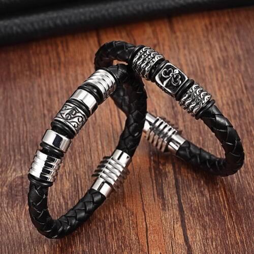 XQNI Chinese Style Geometric Totem Pattern with Magnetic Clasp Genuine Leather Bracelet For Unisex Special Gift Wholesale Price