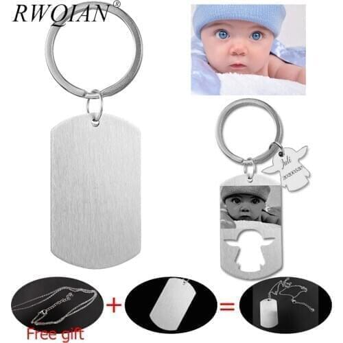 Custom baby yoda keychain Personalized photo text key chain Customized stainless steel couple keychains 2020 Graduation Gifts