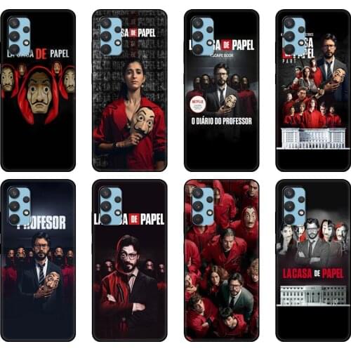 Black tpu Case For Samsung galaxy A32 A42 A52 A72 4g 5g S21 PLUS ultra back cover Money Heist House Paper La