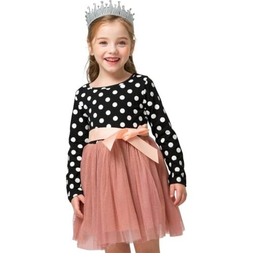 Princess Dress for Girls 3St Birthday Party Summer Casual Kids Black White Dot Dress Long Sleeve Children Clothing 10 To 12 Year
