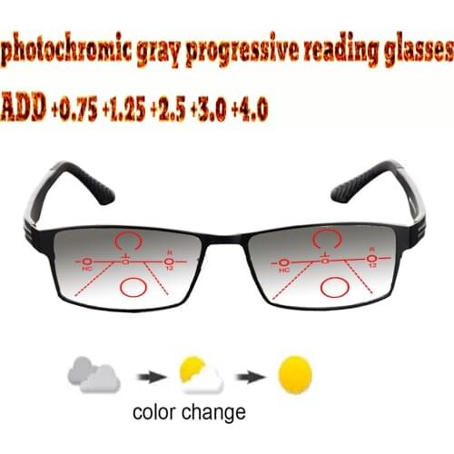 Photochromic Gray Progressive Multifocal Reading Glasses Business Men Women Halfrim Frame +1.0 +1.5 +1.75 +2.0 +2.5 +3 +3.5 +4