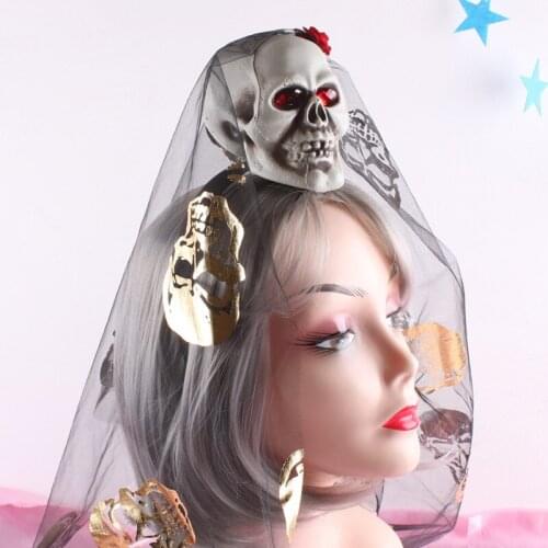 Headwear Skull Head Hoop Mesh Headband Halloween Ornament Vmpire Accessories Hairband Christmas Sequin Hair Bows for women gift