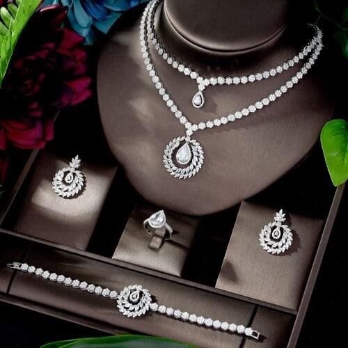 HIBRIDE Unique Design Water Drop Shape Nigerian Wedding Jewelry Set Bridal Weeding Accessories parure bijoux femme N-1195