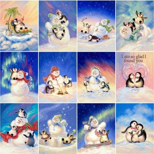 HUACAN 5D DIY Diamond Embroidery Cross Stitch Penguin Full Drill Square Diamond Painting Animal Mosaic Needlework Home Decor