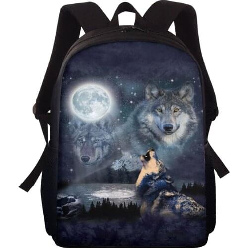 INJERSDESIGNS Cool Wolf Printing Men Women Backpacks School Bags For Boys Children Orthopedics Book Bags Casual Backpack Mochila